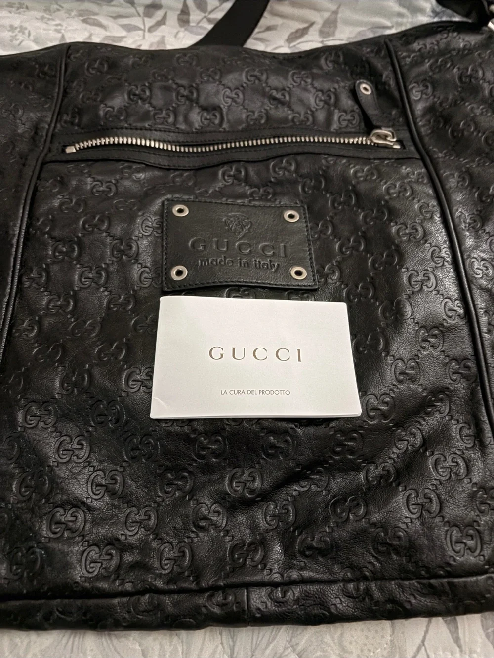 Gucci Black Embossed Messenger Shoulder Bag